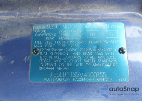 1997 Suzuki X-90 from USA, damaged, VIN JS3LB11S5V4100755